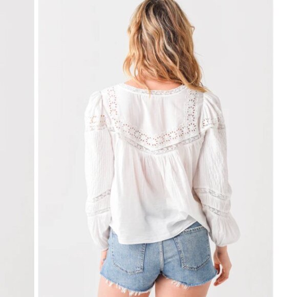 LoveShackFancy Badyn Blouse Shirt Button-Down Long Sleeve Boho White Size Large - Picture 8 of 15